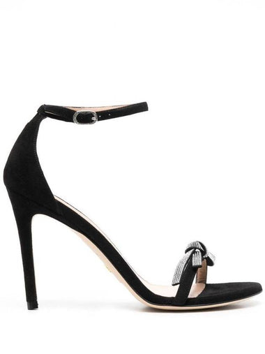 Black Suede Sandals With Crystal Bow Detail Stuart Weitzman Woman - STUART WEITZMAN - BALAAN 1