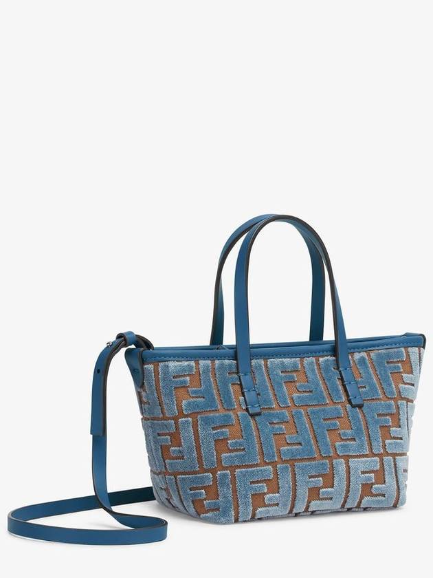 Roll FF Jacquard Velvet Tote Bag Light Blue - FENDI - BALAAN 4