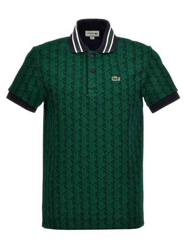 Monogram Motif Contrast Collar Classic Fit Polo Shirt Green - LACOSTE - BALAAN 1