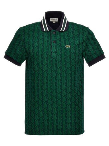 Monogram Motif Contrast Collar Classic Fit Polo Shirt Green - LACOSTE - BALAAN 1