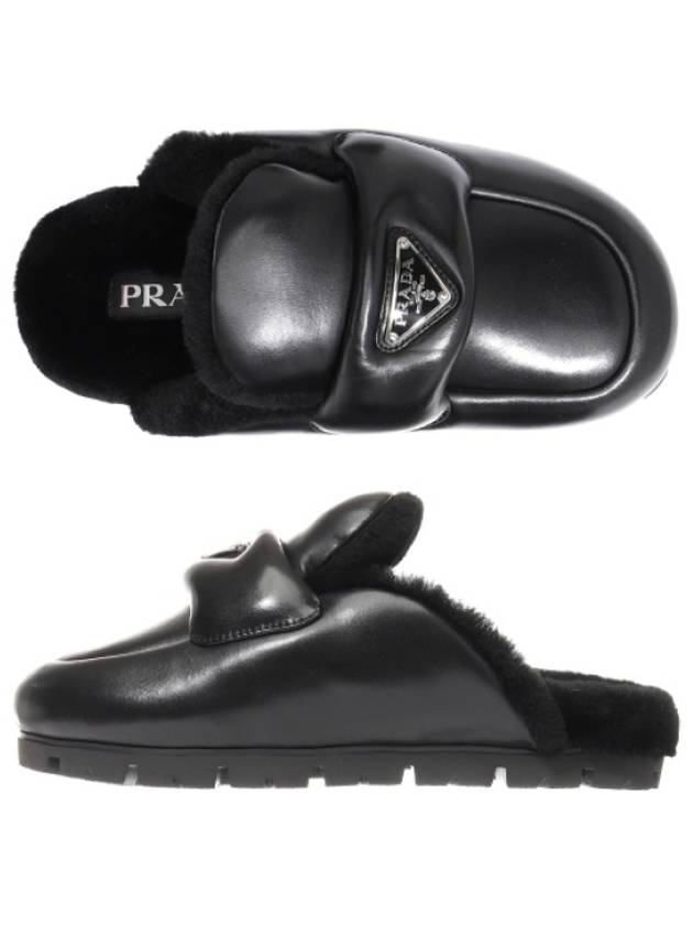 Triangle Logo Fleece Slippers Black - PRADA - BALAAN 2