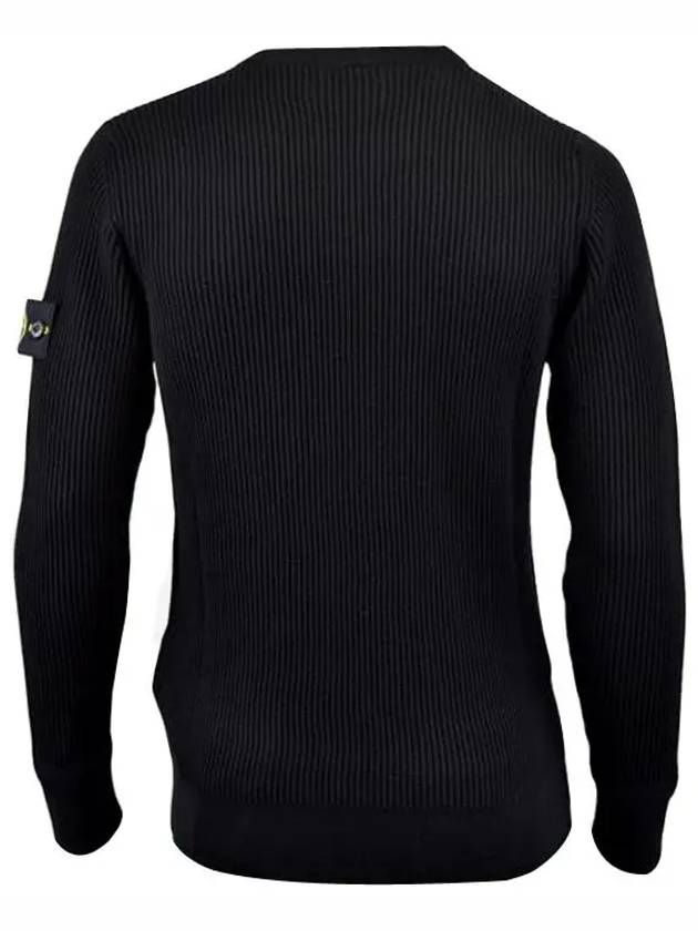 Wappen Patch Crew Neck Ribbed Wool Knit Top Black - STONE ISLAND - BALAAN 3