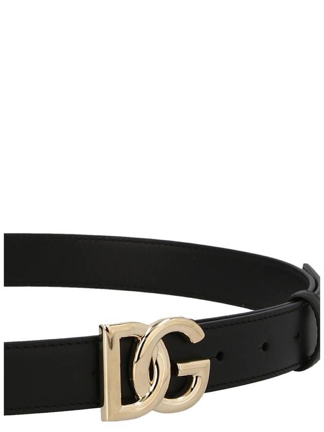 Women's Gold DG Logo Leather Belt Black - DOLCE&GABBANA - BALAAN 13