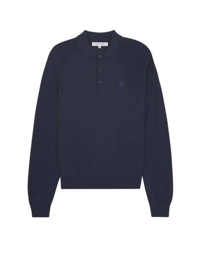 Fox Motif Knitted Polo Shirt Ink Blue - MAISON KITSUNE - BALAAN 2