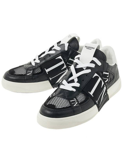 VLTN Mesh Leather Low-Top Sneakers Black - VALENTINO - BALAAN 2