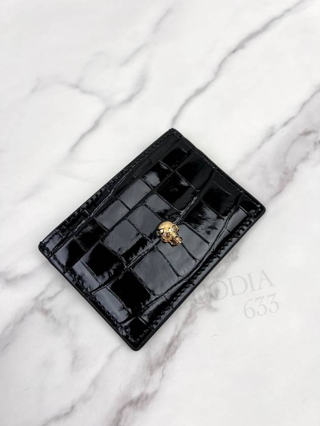 Skull Crocodile Leather Card Wallet Black - ALEXANDER MCQUEEN - BALAAN 5