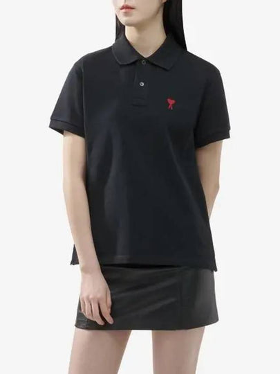 Heart Logo Polo Shirt Black - AMI - BALAAN 2