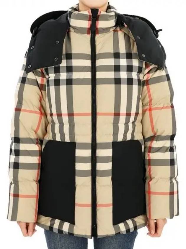 Women's Detachable Check Hooded Padding Archive Beige - BURBERRY - BALAAN 2