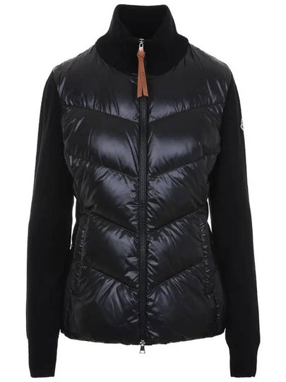 Women's Padded Wool Zip-Up Cardigan Black - MONCLER - BALAAN 2