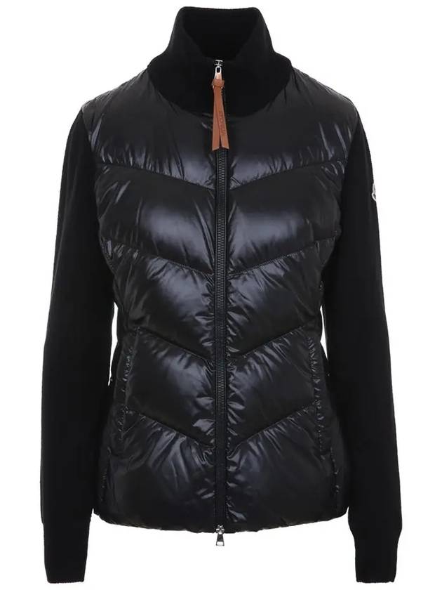 Women's Padded Wool Zip-Up Cardigan Black - MONCLER - BALAAN 3