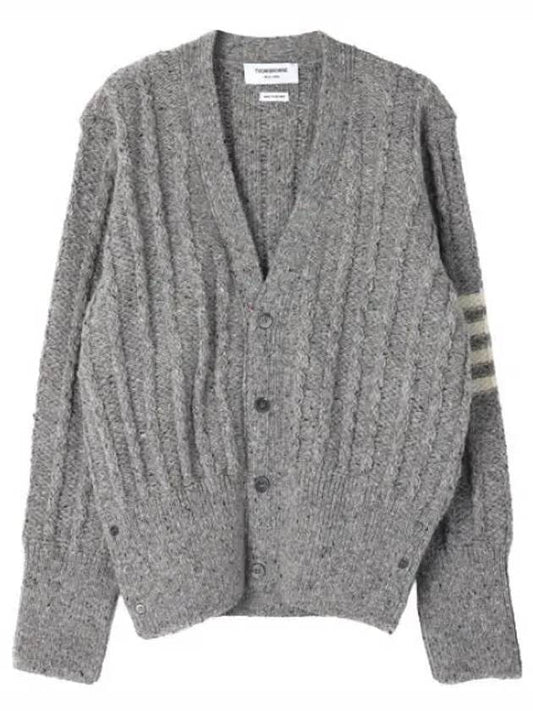 Donegal twisted cable diagonal classic neck cardigan men s - THOM BROWNE - BALAAN 1