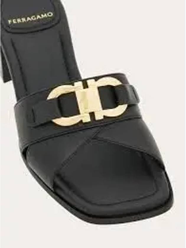 Gancini Ornament Slide Sandal Heels Black - SALVATORE FERRAGAMO - BALAAN 2