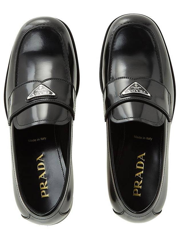 Men's Triangle Logo Leather Loafers Black - PRADA - BALAAN 7