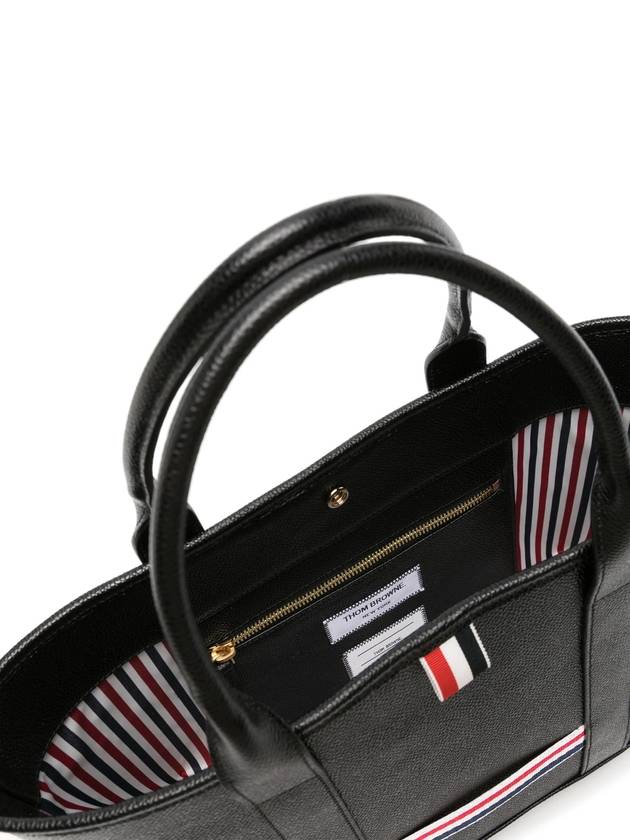 Three Stripe Tab Stripe Leather Tote Bag Black - THOM BROWNE - BALAAN 5