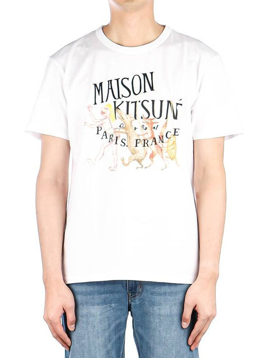 Men s Ollie Flower Fox Short Sleeve T Shirt JM00165KJ0008 WHITE - MAISON KITSUNE - BALAAN 1