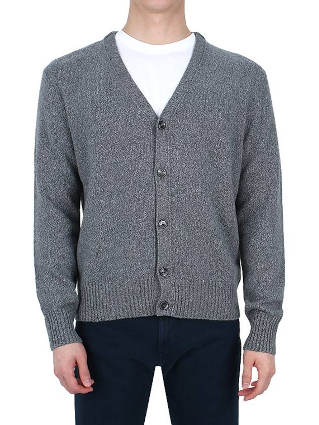 Heart Logo V Neck Cashmere Cardigan Heather Grey - AMI - BALAAN 3