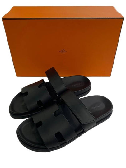 Hermes Chypre H Logo Calfskin Sandals Black - HERMES - BALAAN 2