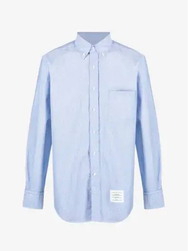 Oxford Grosgrain Placket Cotton Long Sleeve Shirt Light Blue - THOM BROWNE - BALAAN 3