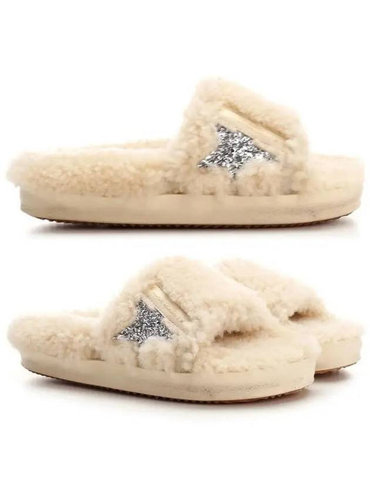 Pool Star Glitter Shearling Slippers Beige - GOLDEN GOOSE - BALAAN 2