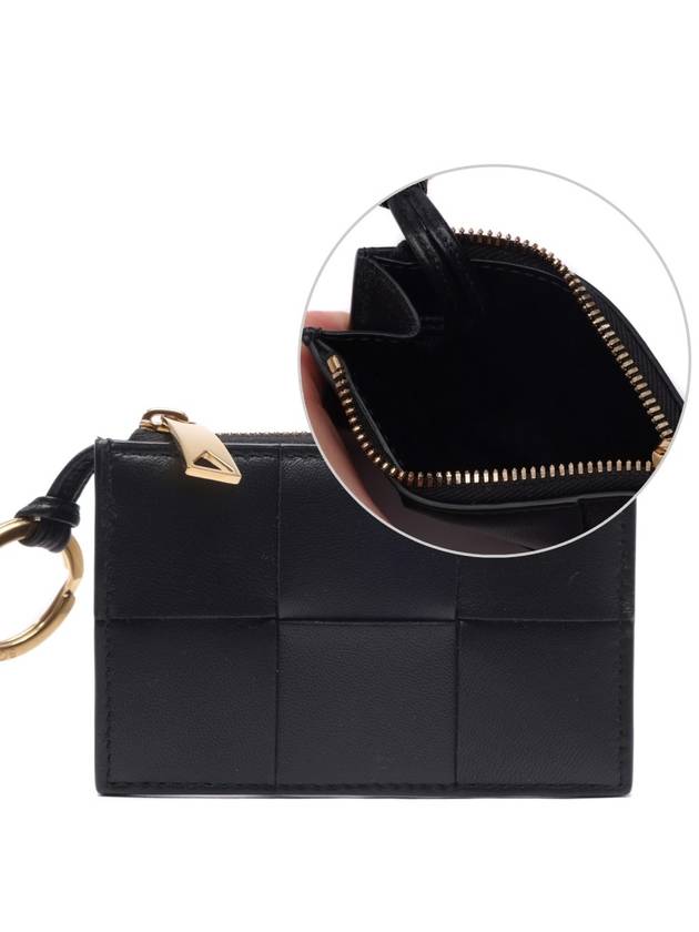 Intrecciato Gold Zipper Key Case Card Wallet Black - BOTTEGA VENETA - BALAAN.