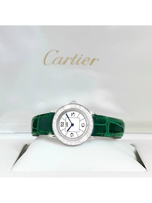 Ronde Big Diamond White Arabian Dial Women s Leather Watch - CARTIER - BALAAN 3