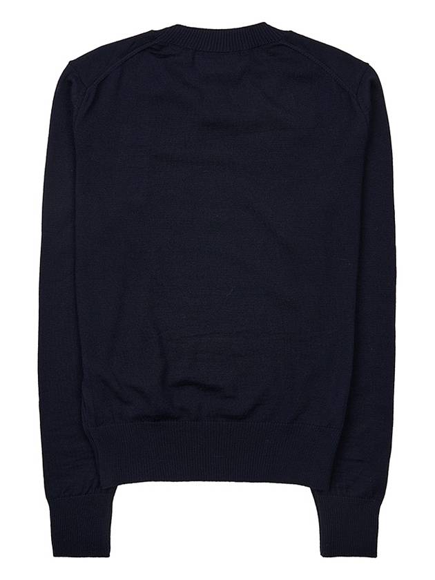 Heart Embroidered Logo Crew Neck Knit Top Navy - AMI - BALAAN 3