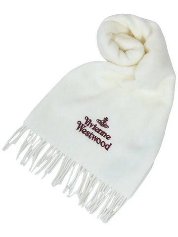 Embroidered Logo Wool Muffler White 81030007 A401 - VIVIENNE WESTWOOD - BALAAN 1