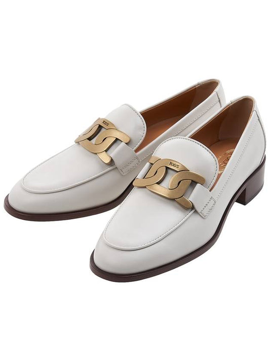Women's Gold Logo Chain Leather Loafers White - TOD'S - BALAAN 2