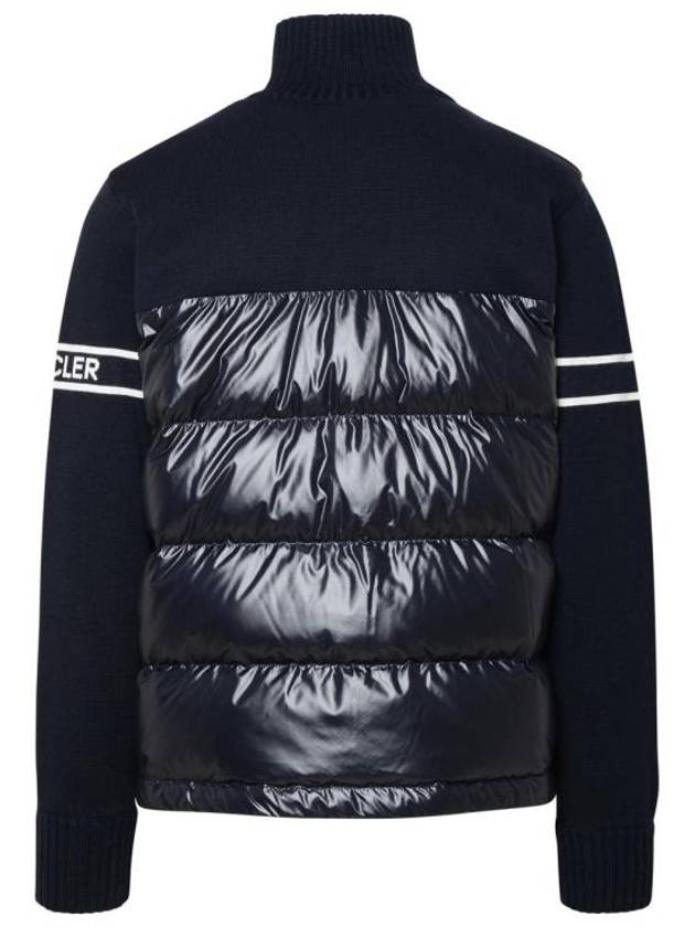 Ribbed Logo Padded Wool Blend Cardigan Navy - MONCLER - BALAAN 4