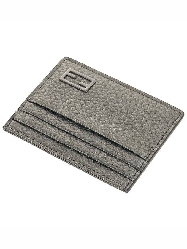 FF Baguette Logo Leather Card Wallet Grey - FENDI - BALAAN 5