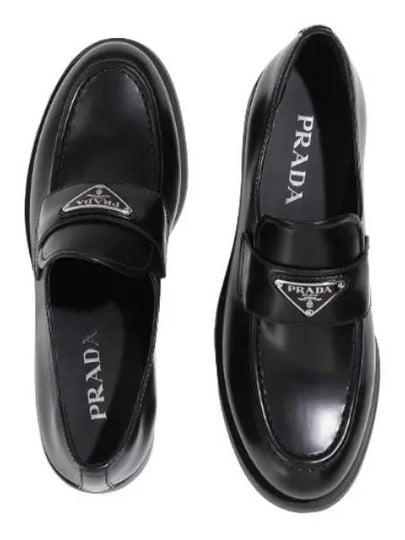 Triangle Logo Brush Leather Loafers Black - PRADA - BALAAN 2