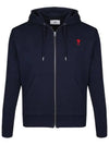 Men's Heart Logo Hooded Zip-up Navy - AMI - BALAAN.