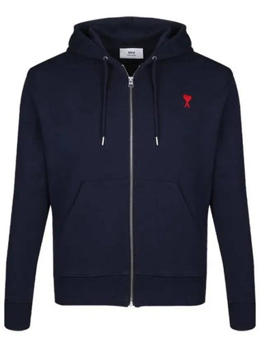 Men's Heart Logo Zip-Up Hoodie Navy - AMI - BALAAN 1