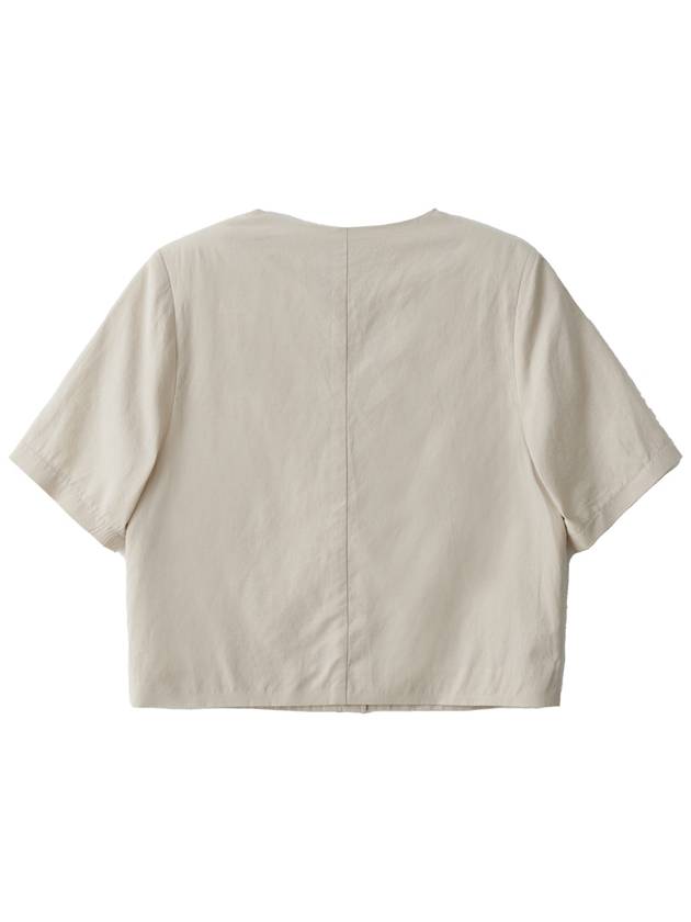 Collarless Linen Crop Jacket Beige - LESEIZIEME - BALAAN 9