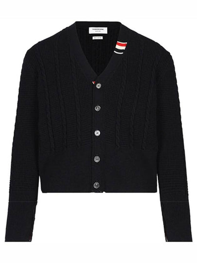 Cable Knitwear Virgin Wool Cardigan Navy - THOM BROWNE - BALAAN 2