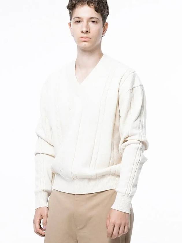 Men s M243TP07IV Dense Cable V neck Knit Ivory - CHANCE'S NOI - BALAAN 7