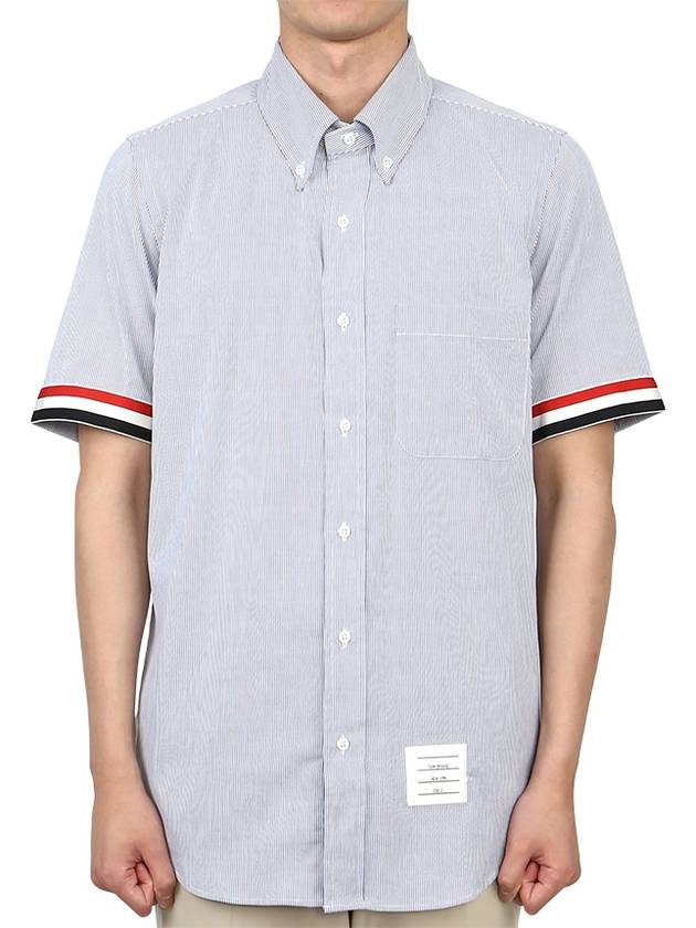 Men's Pincode Armband Short Sleeve Shirt Navy - THOM BROWNE - BALAAN 4