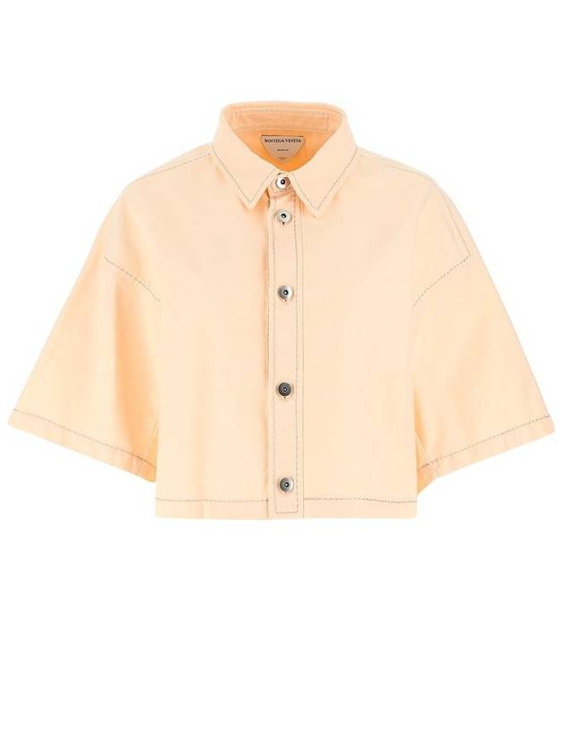 Stitched Crop Cotton Shirt Pink - BOTTEGA VENETA - BALAAN 2