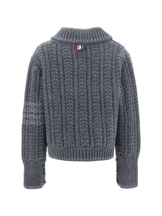 Chunky Links Stitch 4 Bar Polo Merino Wool Cardigan Grey - THOM BROWNE - BALAAN 3