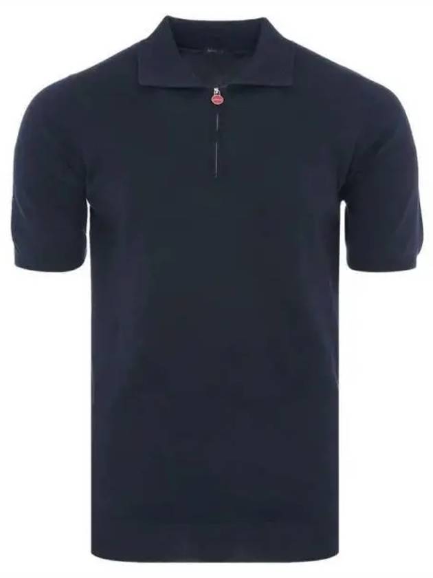 Knit zipper polo dark blue short sleeve t shirt 270211 - KITON - BALAAN 1