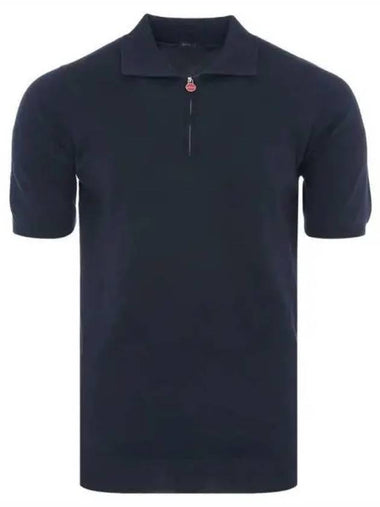 Knit zipper polo dark blue short sleeve t shirt 270211 - KITON - BALAAN 1