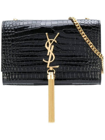 Tassel Crocodile Kate Small Cross Bag Black - SAINT LAURENT - BALAAN 1