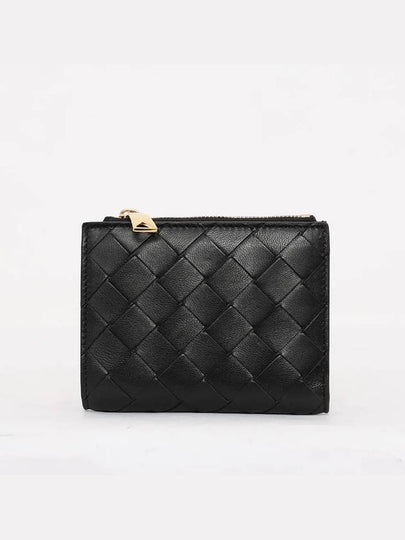 Intrecciato Small Leather Half Wallet Black - BOTTEGA VENETA - BALAAN 2