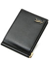 Tiny Cassandre Gold Monogram Logo Money Clip Card Wallet Black - SAINT LAURENT - BALAAN.