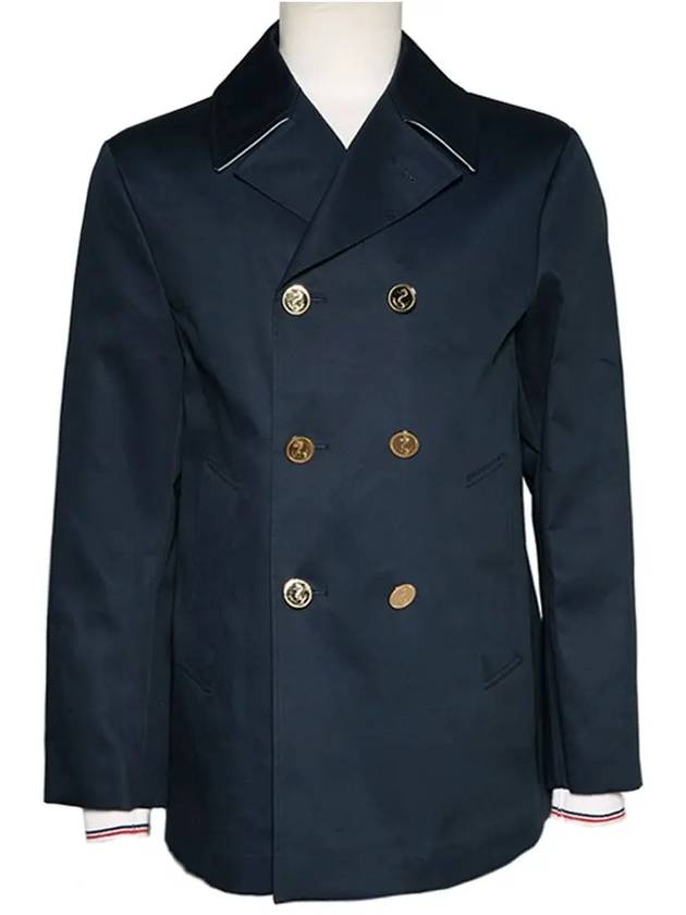Gold Button Cotton Double Jacket Navy - THOM BROWNE - BALAAN 3