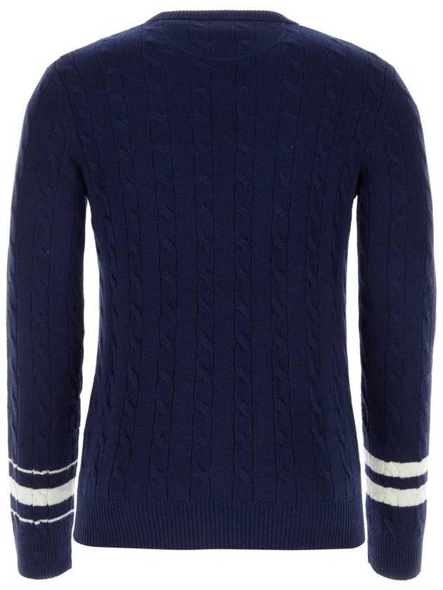 V Logo Virgin Wool Knit Top Navy - VALENTINO - BALAAN 3