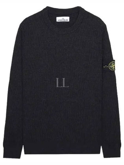 Wappen Patch Crew Neck Ribbed Wool Knit Top Charcoal - STONE ISLAND - BALAAN 2