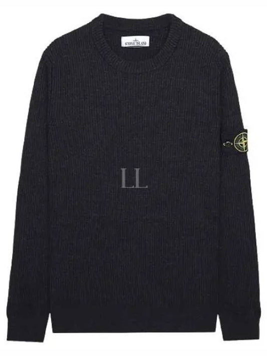 Wappen Patch Crew Neck Ribbed Wool Knit Top Charcoal - STONE ISLAND - BALAAN 2