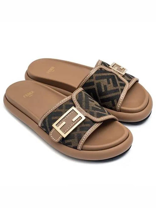 FF Baguette Slide Slippers Brown - FENDI - BALAAN 2