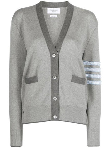 Milano Stitch V Neck Cardigan Grey - THOM BROWNE - BALAAN 1